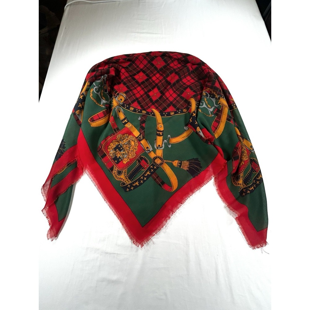 Art of the Scarf Tie Rack Equestrian Horse Buckle Theme Green Red Scarf 48x48